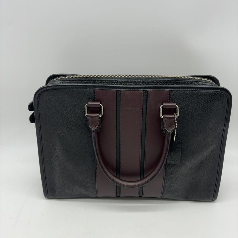 Coach Bond Briefcase - Pebble Leather in Black with Oxblood Stripe
